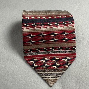 Ron Chereskin Vintage 100% Silk Tie Red Navy Tan Southwestern Geometric Aztec